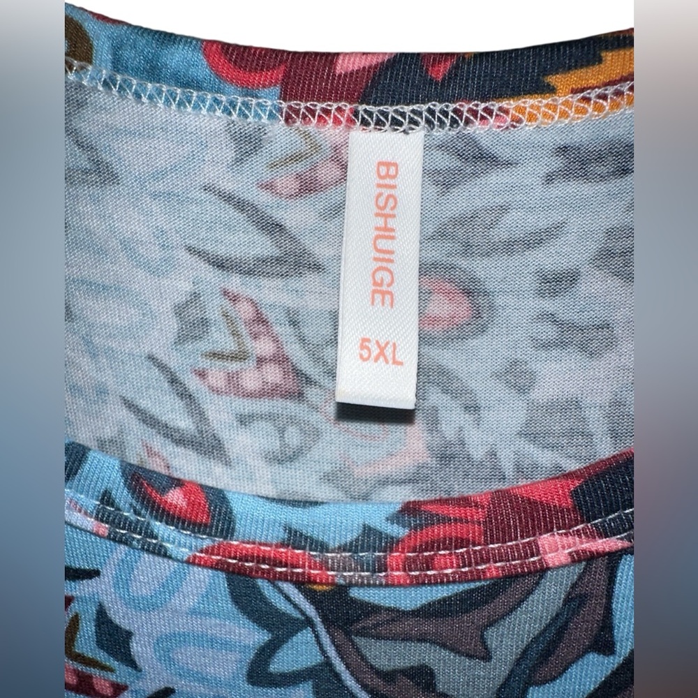 Bohemian Mandala Blue and Red Short Sleeve Maxi Dress with Pockets size 5X - Picture 4 of 5